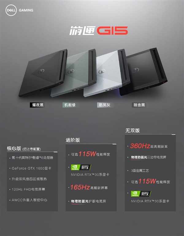 戴尔游匣G15游戏本发售:360Hz高刷窄边电竞屏+RTX 30系显卡的无双版