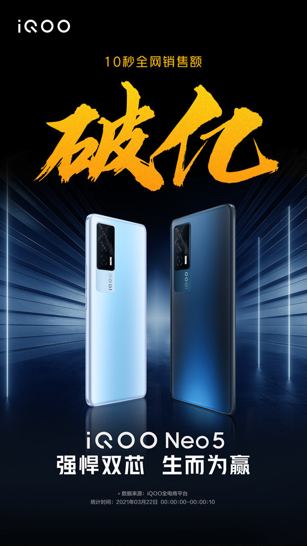 iQOO手机官宣! iQOO Neo5开售仅10秒销售额破亿