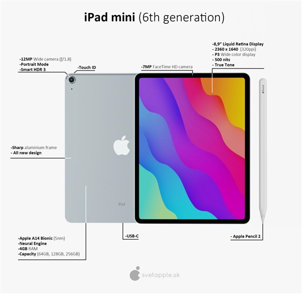 网曝iPad mini 6渲染图：将搭载A14芯片