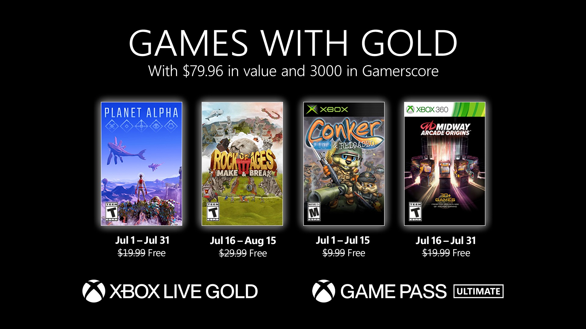 微软 Xbox Live 7月会免游戏公布 四款佳作随意玩
