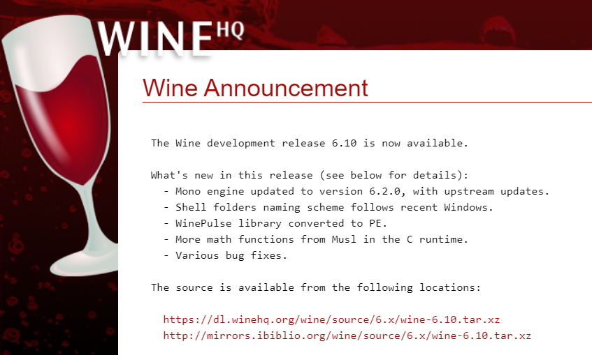 Wine 发布 6.10 版本更新 4项功能改进 一系列问题修复