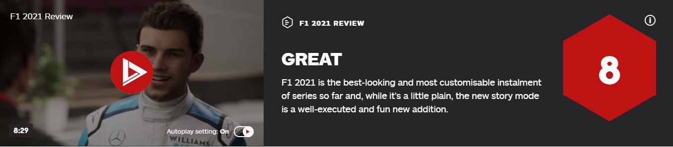 IGN 8分:《F1 2021》系列最美、自定义最丰富