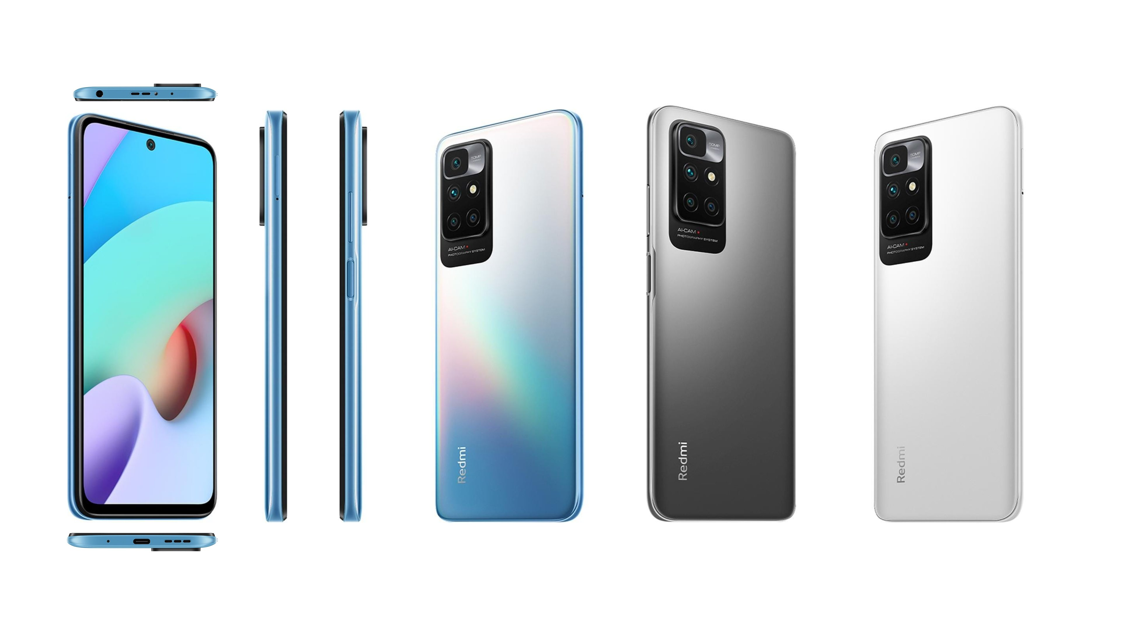 Redmi 10 渲染图三围尺寸:162x75.3x8.95mm 居中挖孔屏