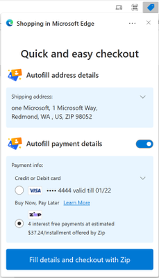 Edge 浏览器新增 Buy now, pay later 功能 等额分期付款