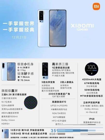 小米12mini防不防水?小米12mini防不防水介绍