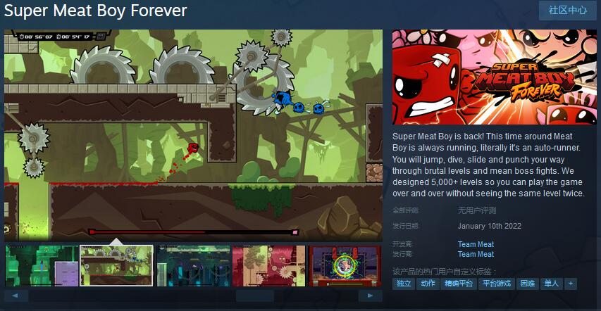 2D动作游戏《永远的超级肉食男孩》上架Steam 2022年1月10日发售
