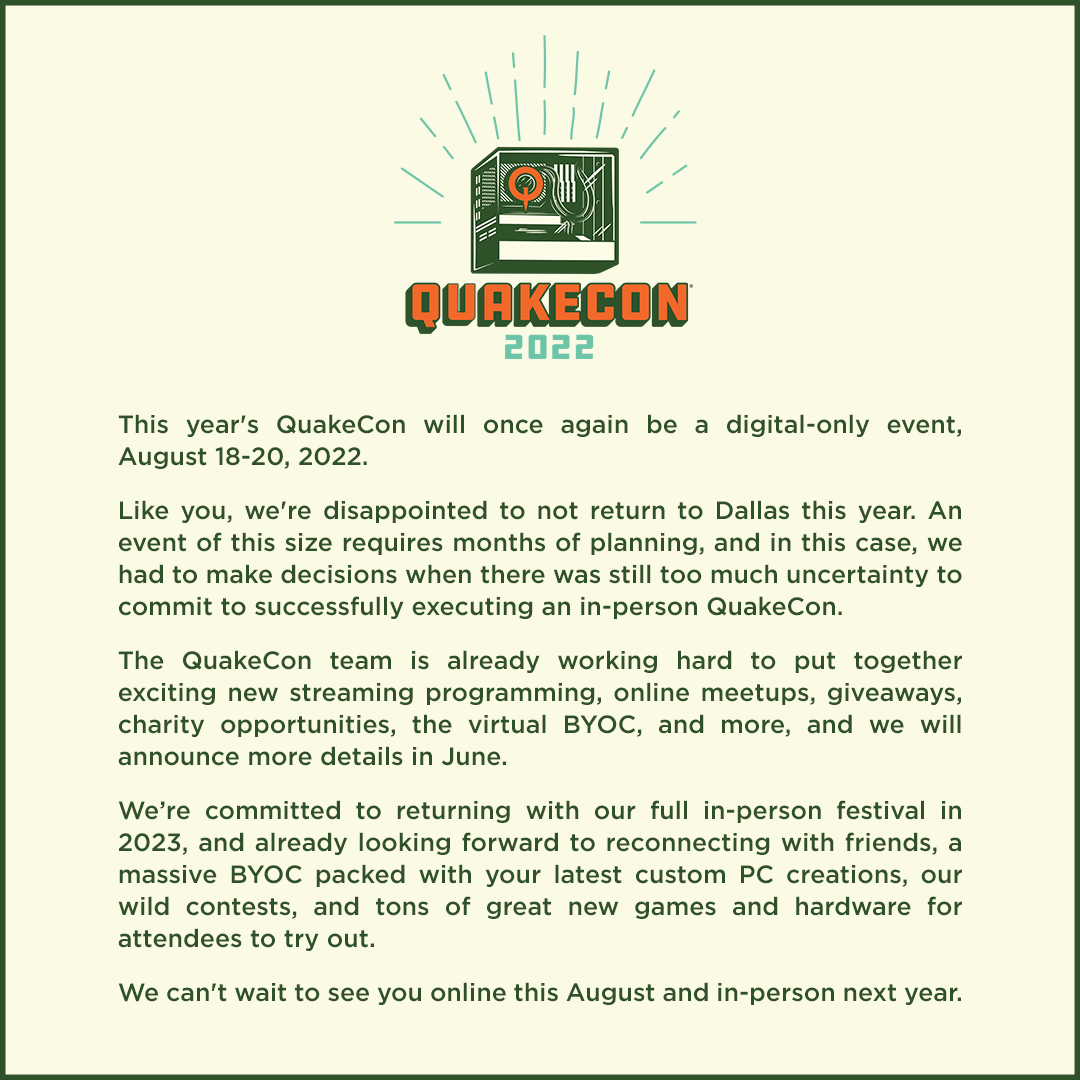 B社QuakeCon游戏展8月18日线上举行