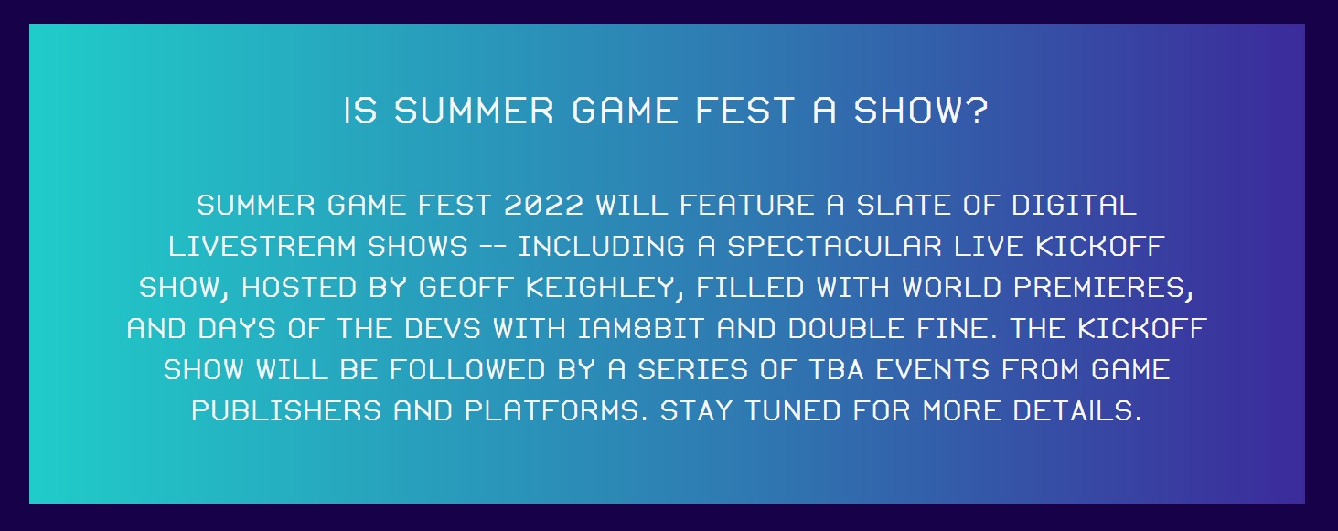 “夏季游戏节”活动2022年6月开启 将设置开幕式直播