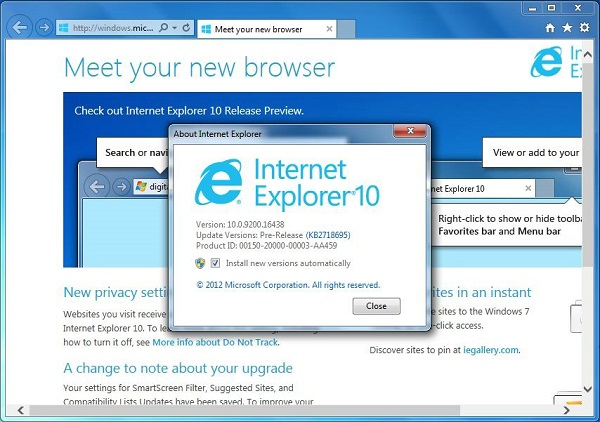 Internet Explorer 10 浏览器截图