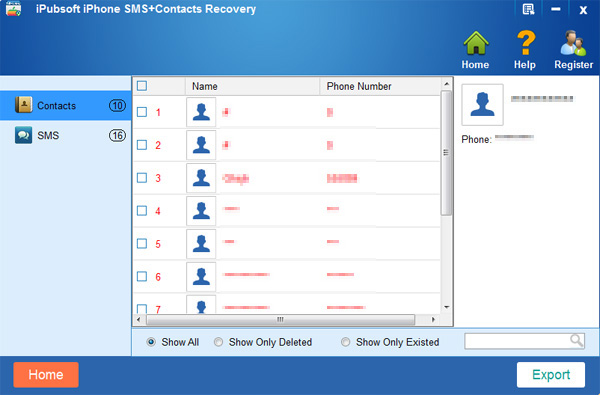 iPubsoft iPhone SMS+Contacts recovery截图