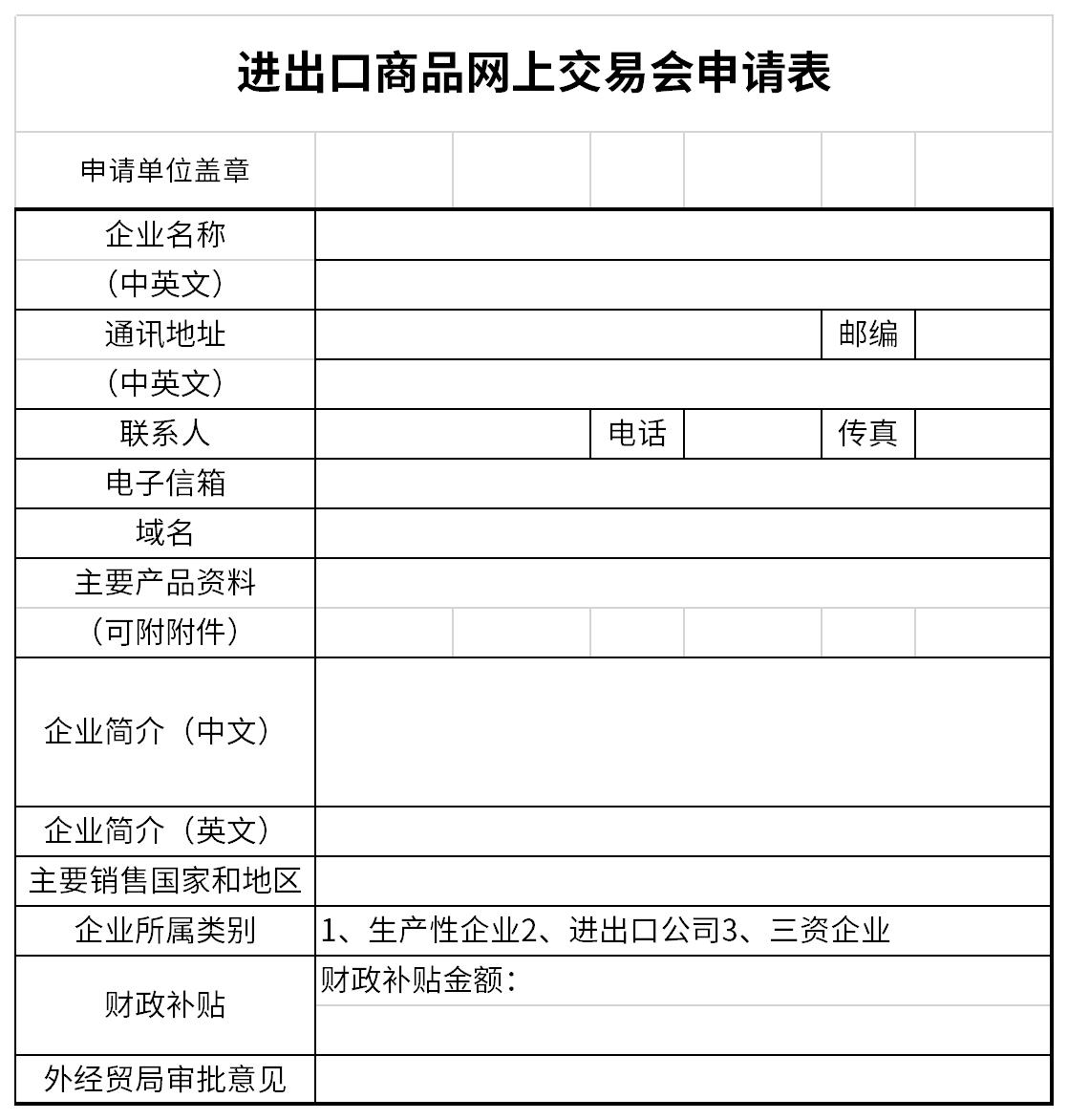 进出口商品网上交易会申请表截图