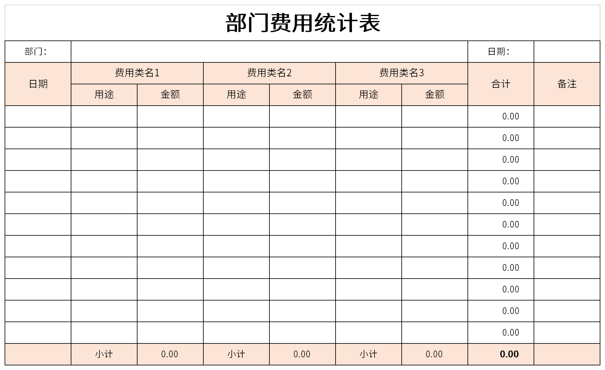 部门费用统计表免费下载