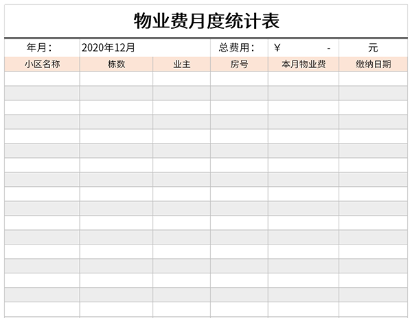 物业费月度统计表