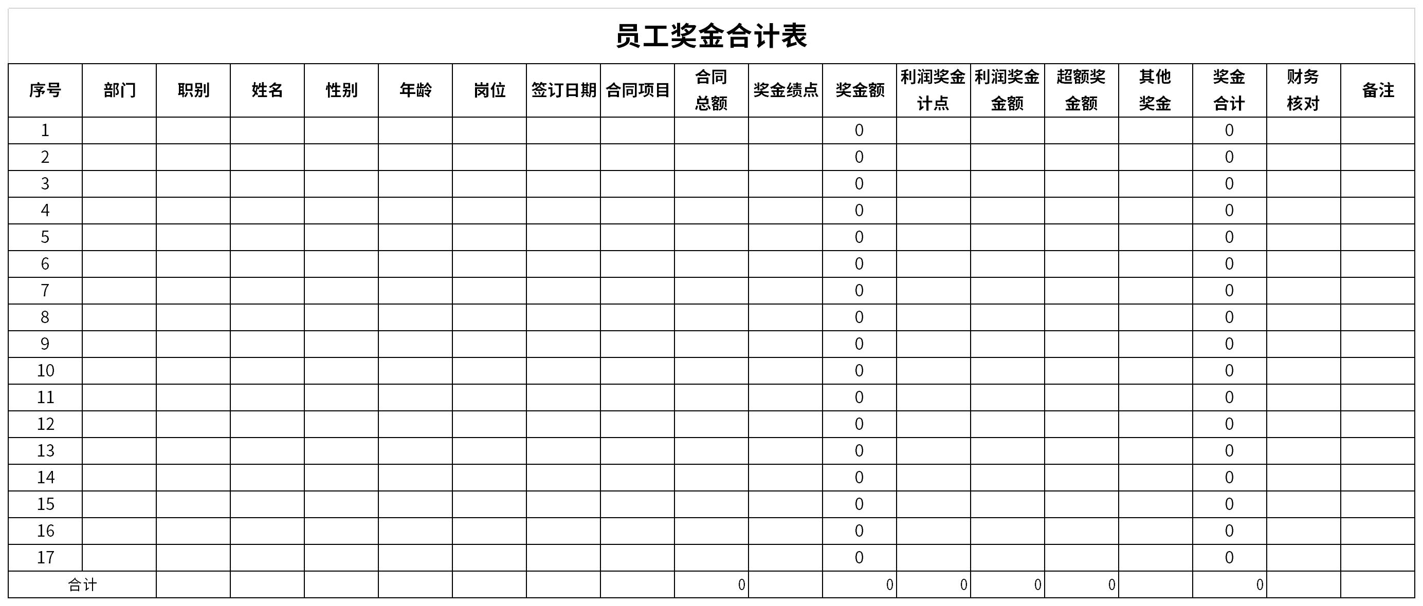 员工奖金合计表常用于财务部门对员工奖金核对等情况编制的一种表格.