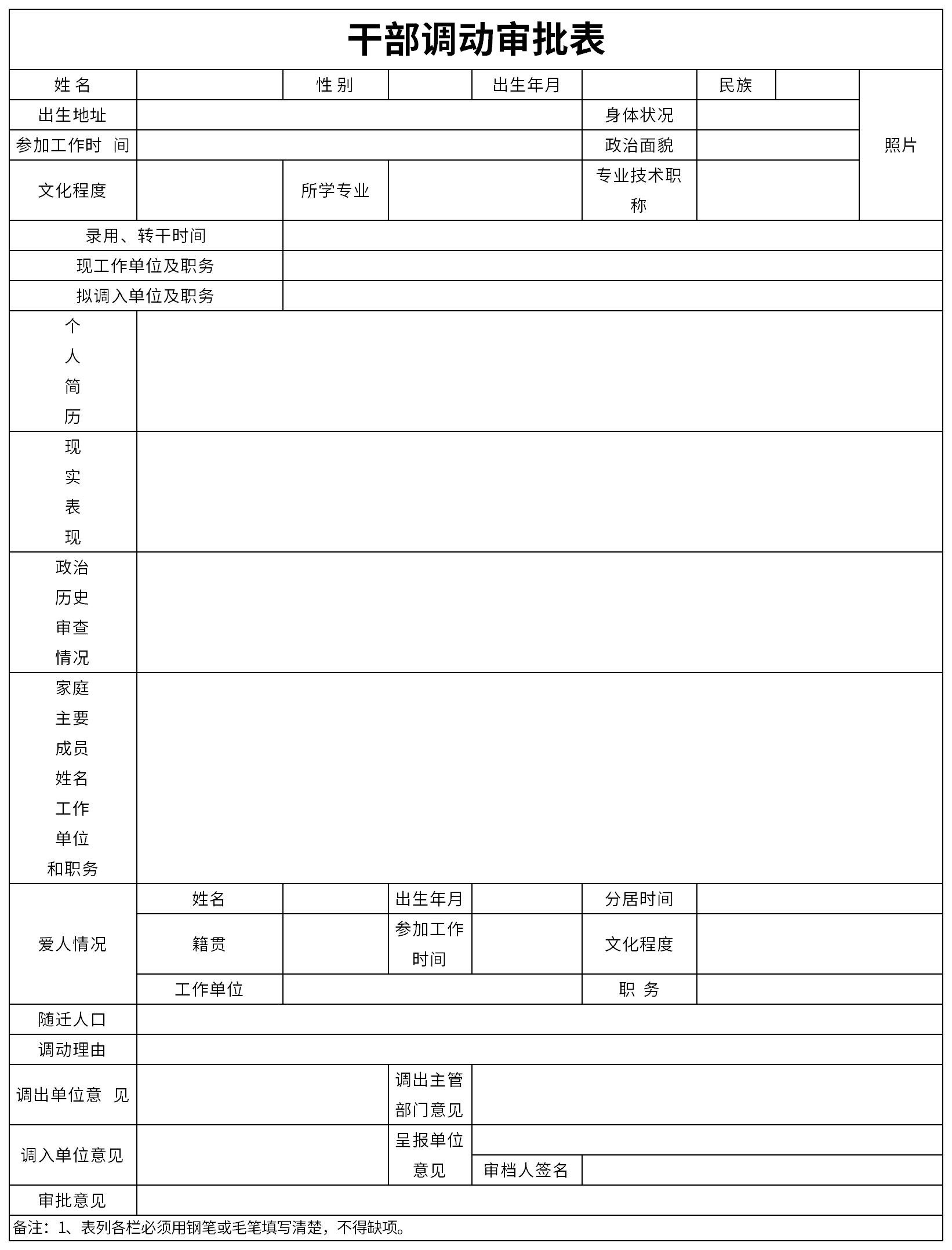 干部调动审批表截图