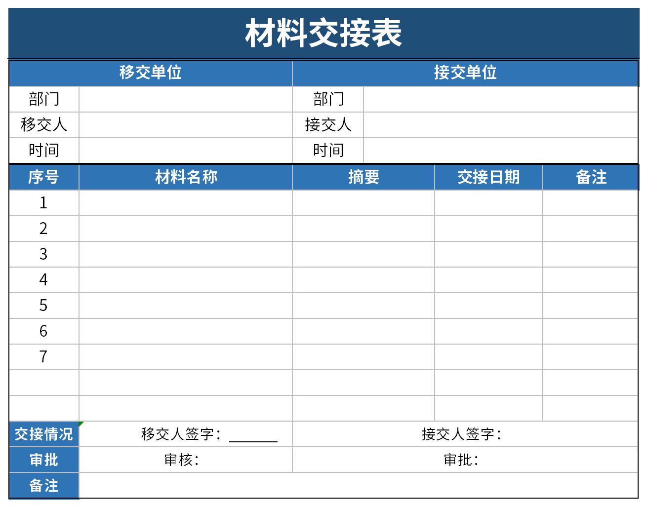 材料交接表截图