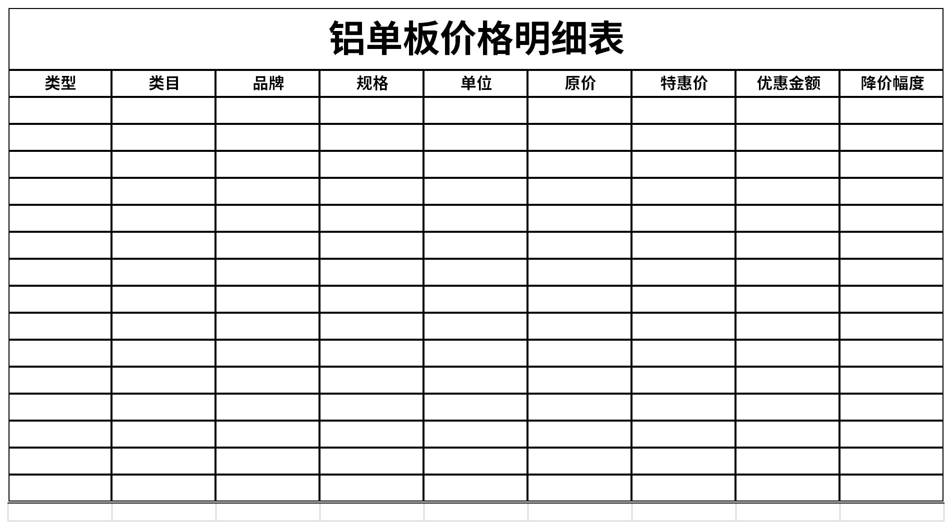 铝单板价格明细表excel模板免费下载由下载之家为您提供,源文件为xlsx