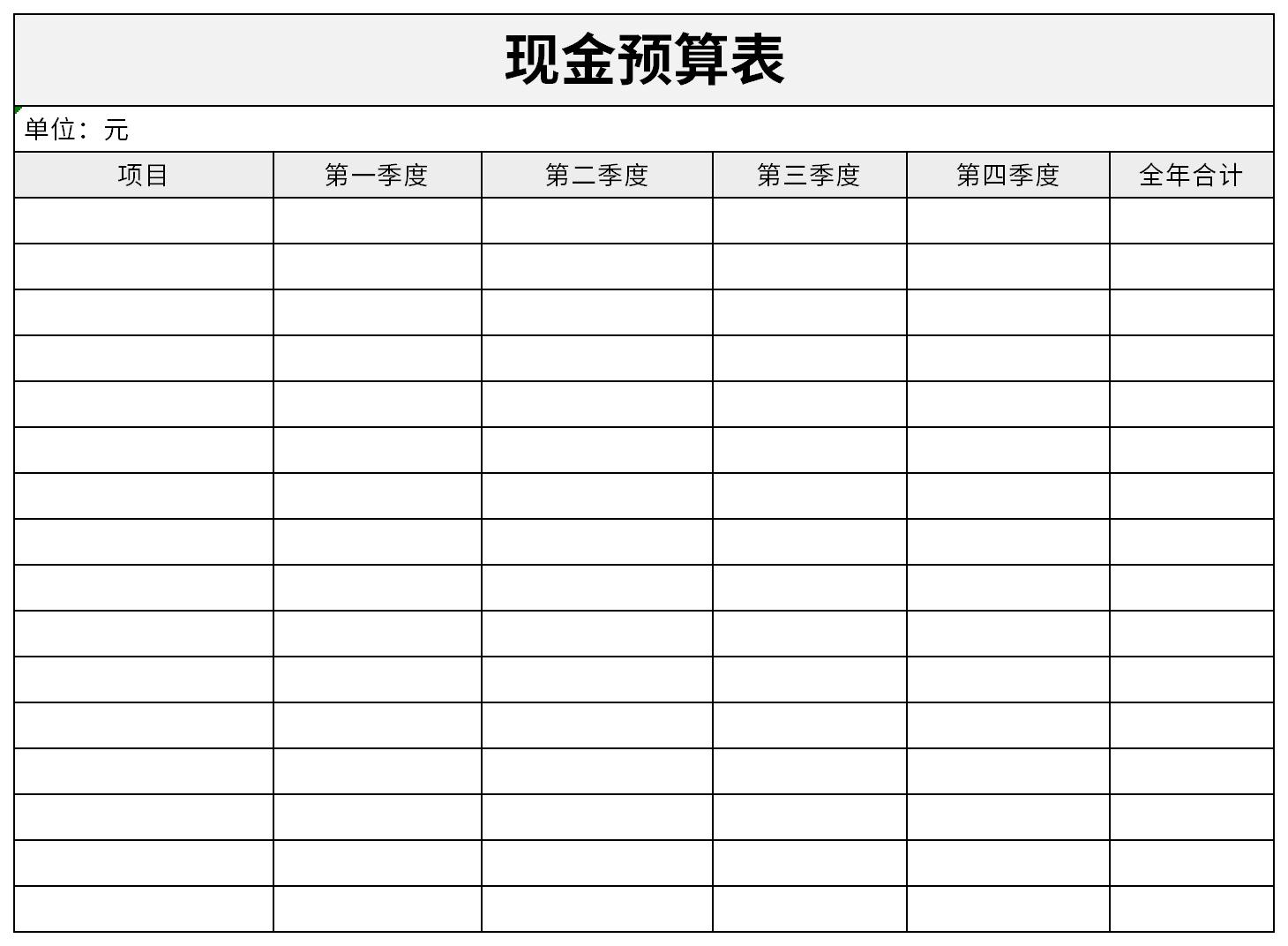 现金预算表免费下载