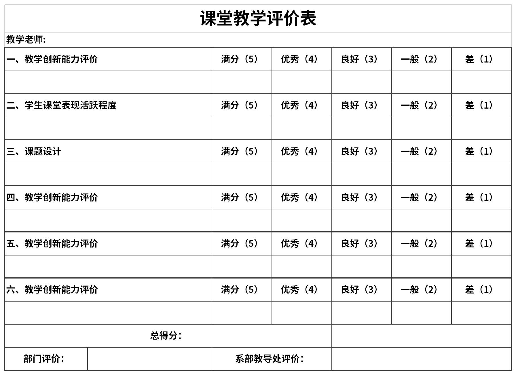 课堂教学评价表截图