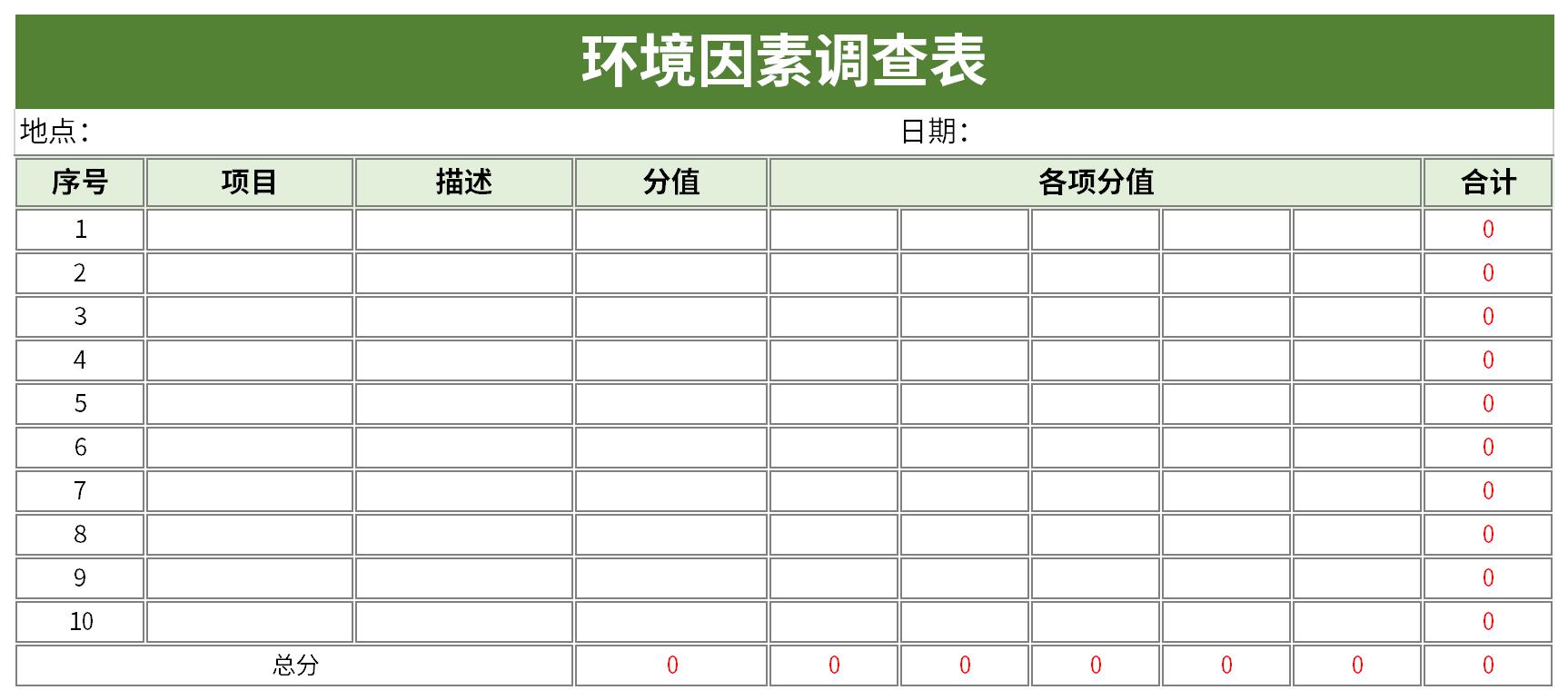 环境因素调查表免费版