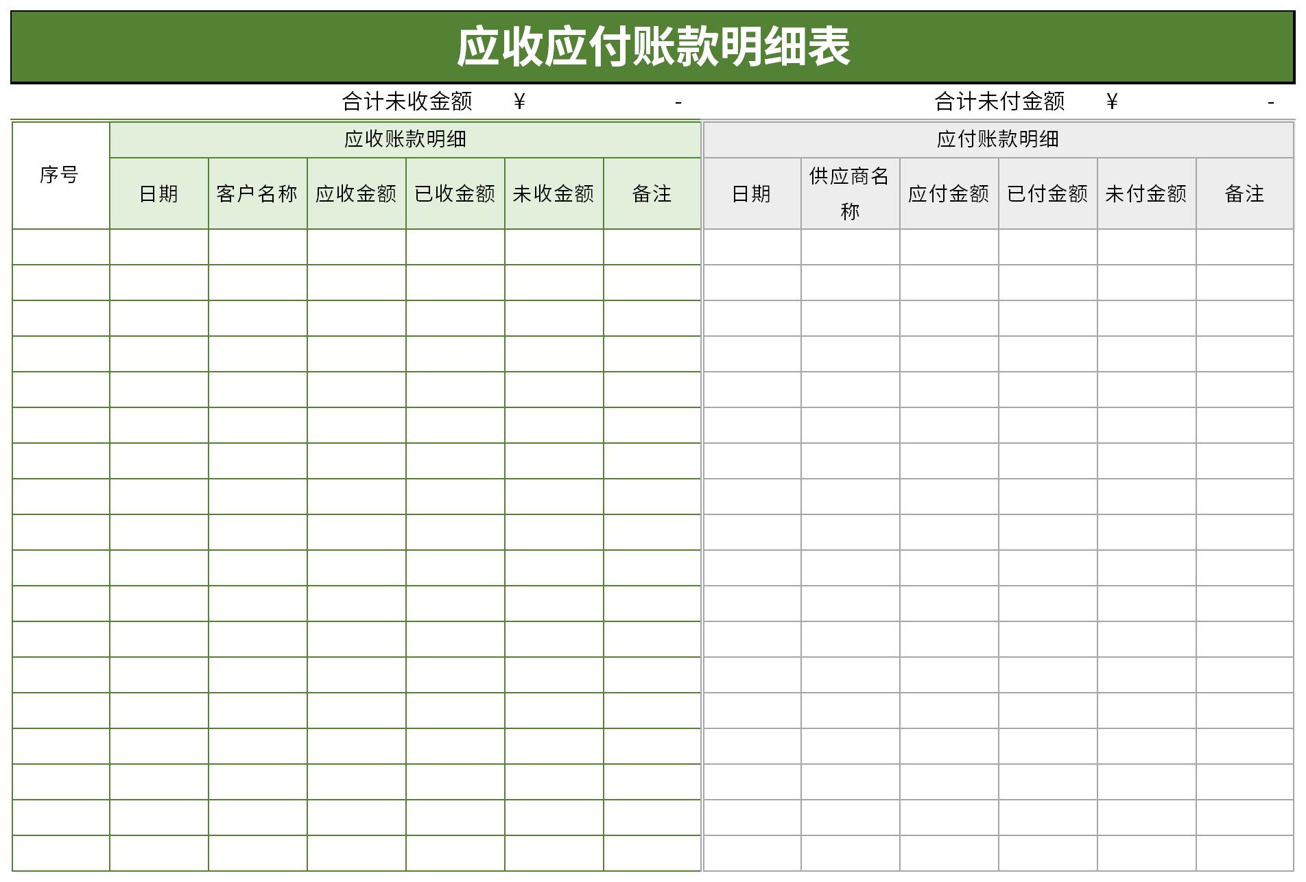 最新应收应付账款明细表免费版