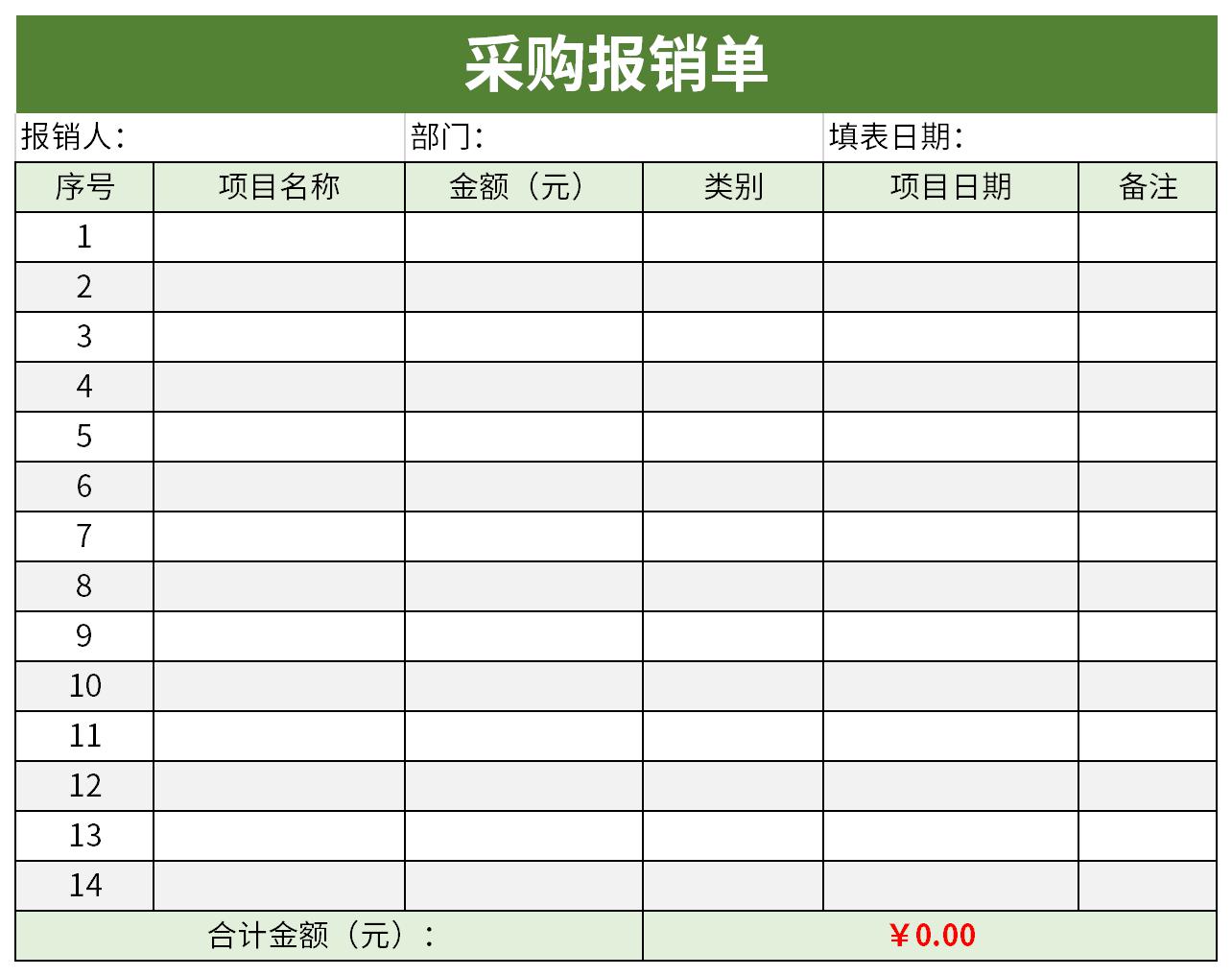 采购报销单是把领用款项或收支账目开列清单,报请上级核销的一个表格