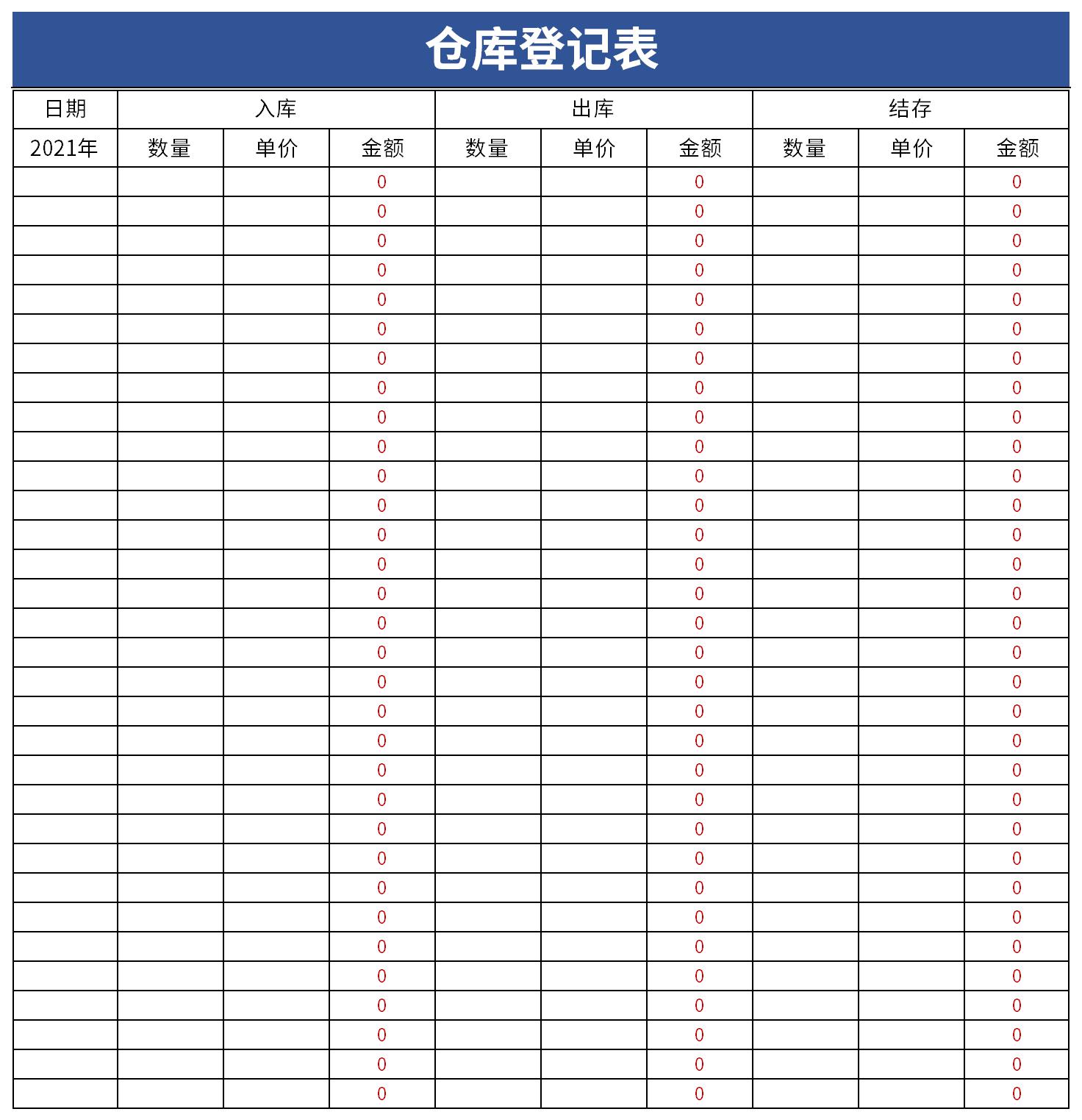 模板 供销存表格 仓库登记表免费版是负责进出仓库所有的材料,物资