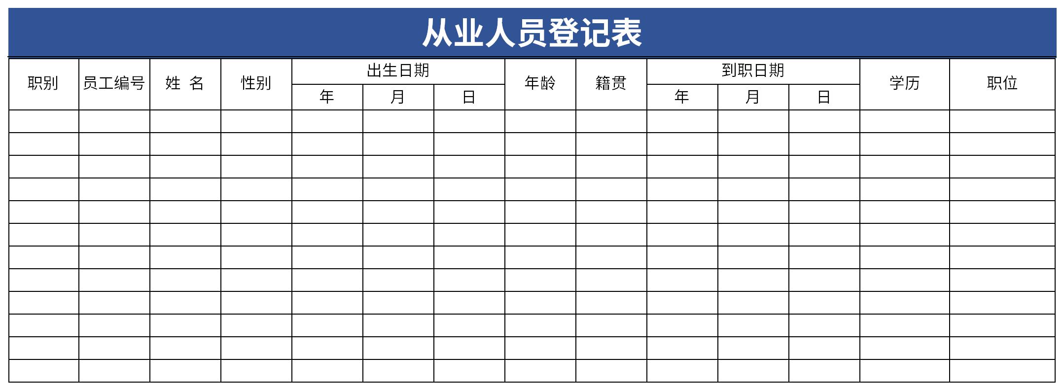 从业人员登记表范本图片