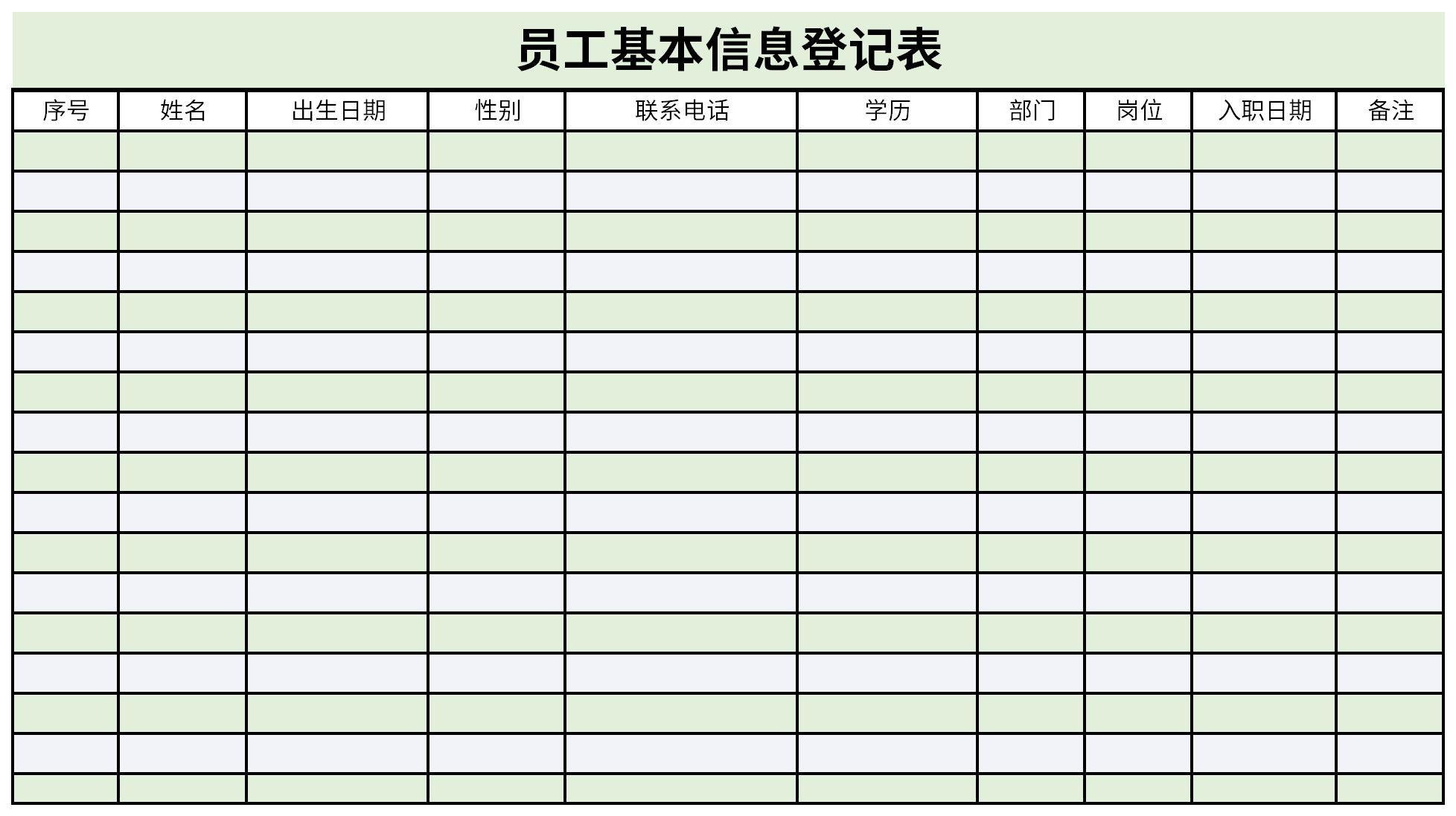 员工基本信息登记表指企业记录的关于员工个人经历,政治思想,专业技术