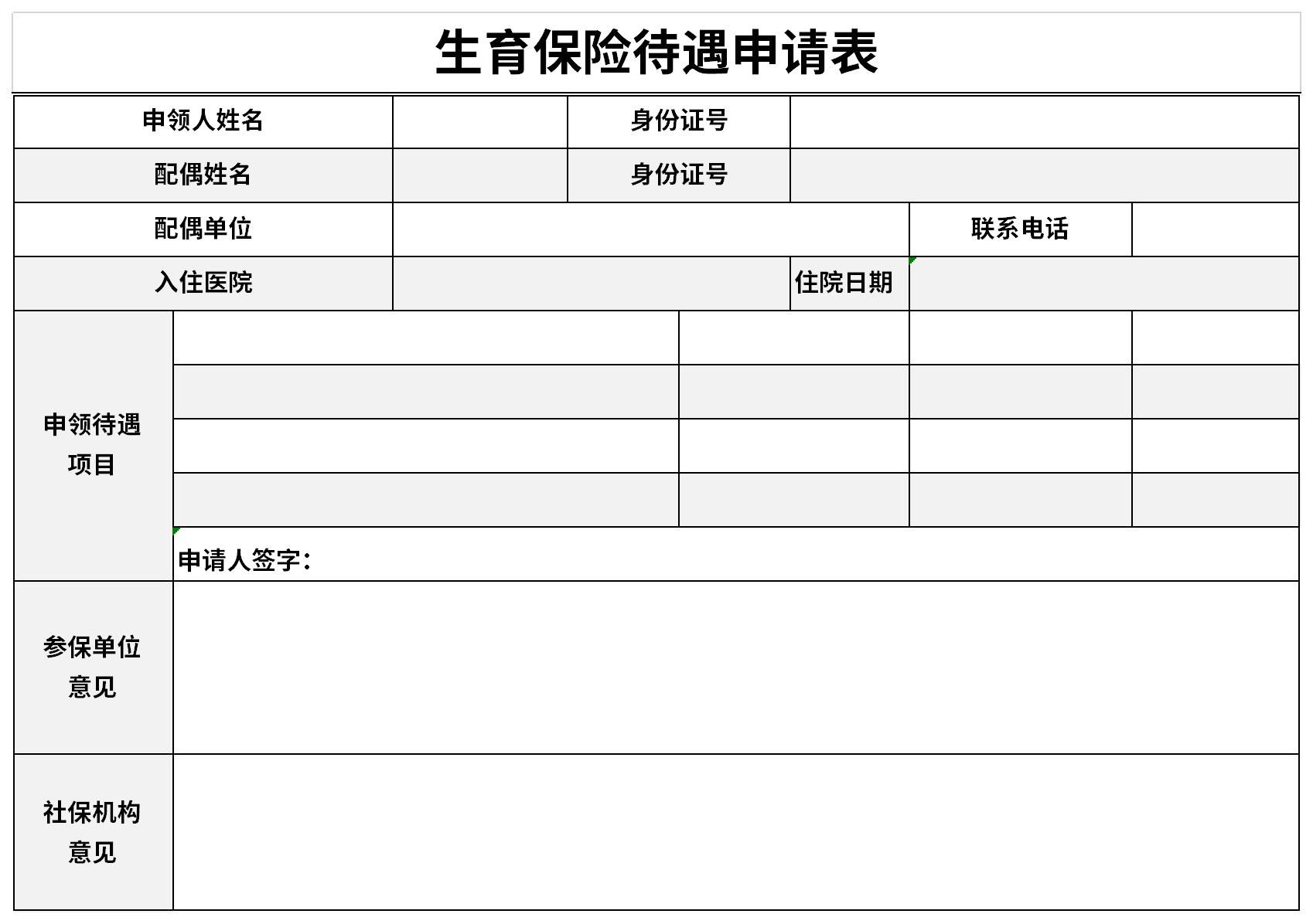 生育保险待遇申请表截图