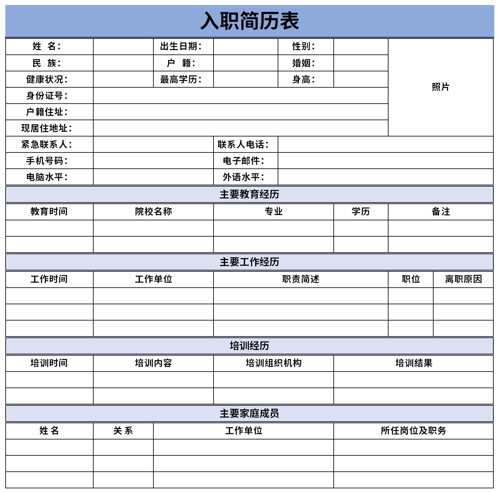 入职个人简历模板范文图片