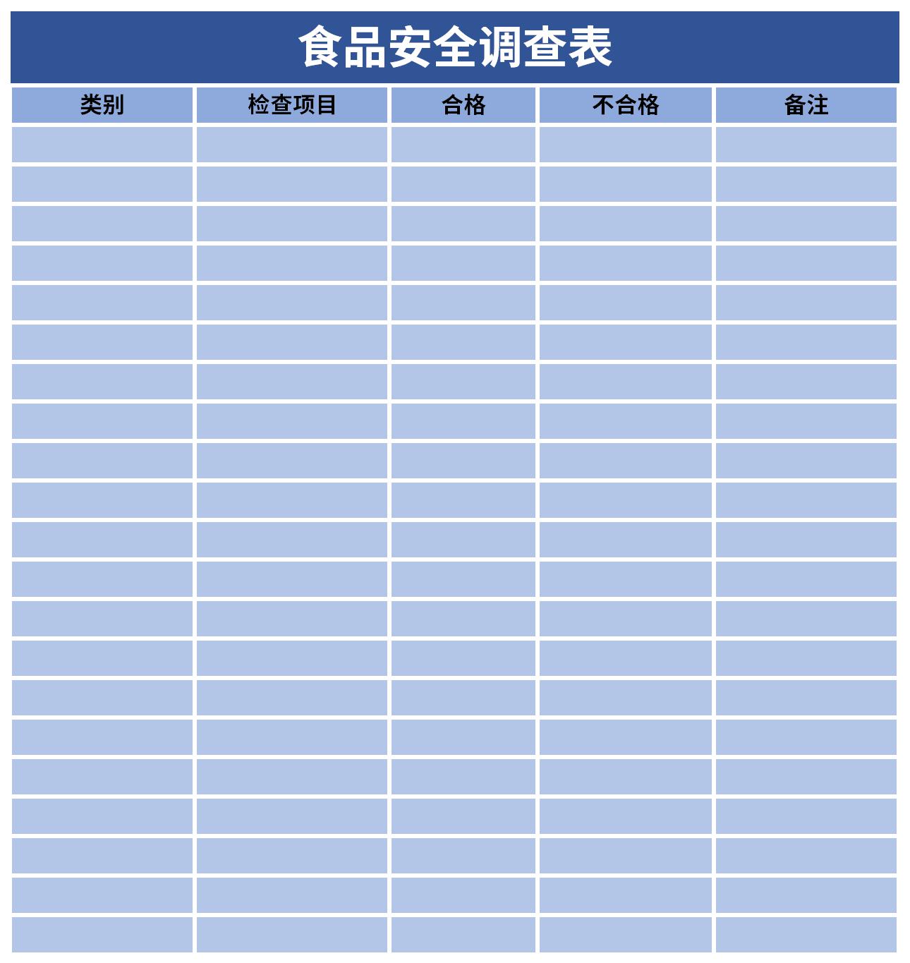 下載之家提供精品excel模板下載,該食品安全調查表表格下載格式為xlsx