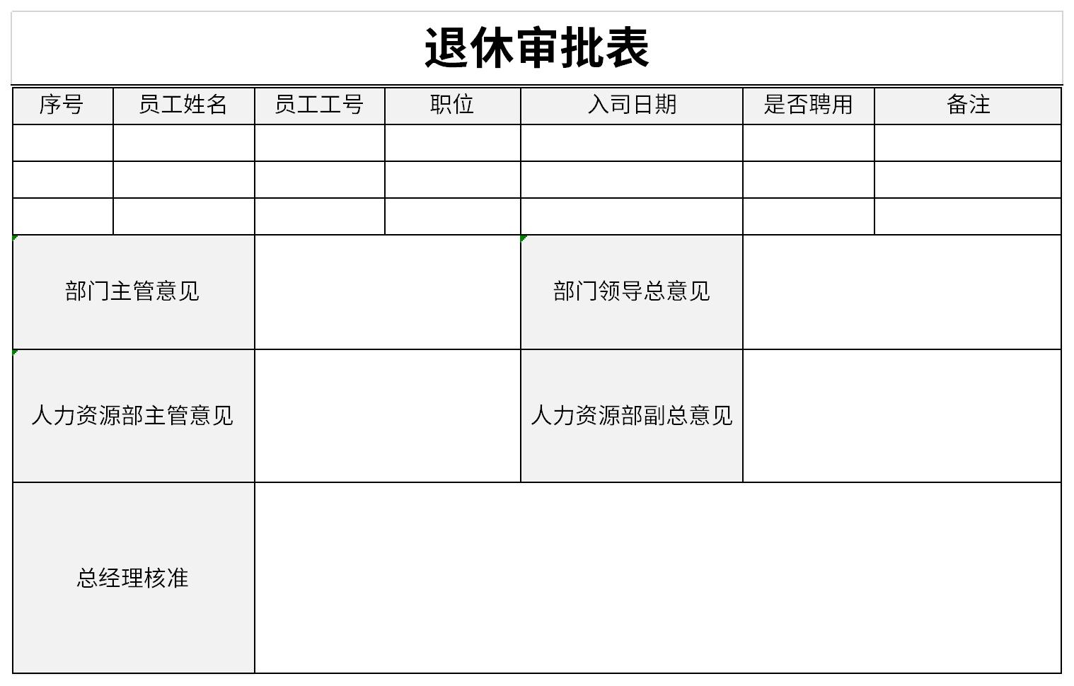 退休审批表截图