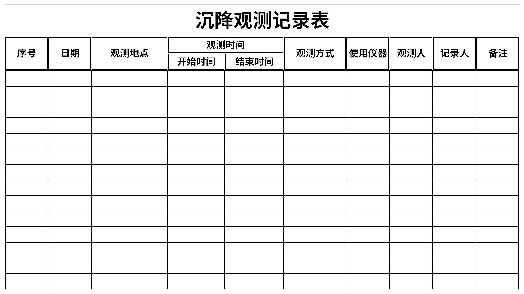 模板格式是xlsx;通過下載之家下載沉降觀測記錄表表格免費下載後您