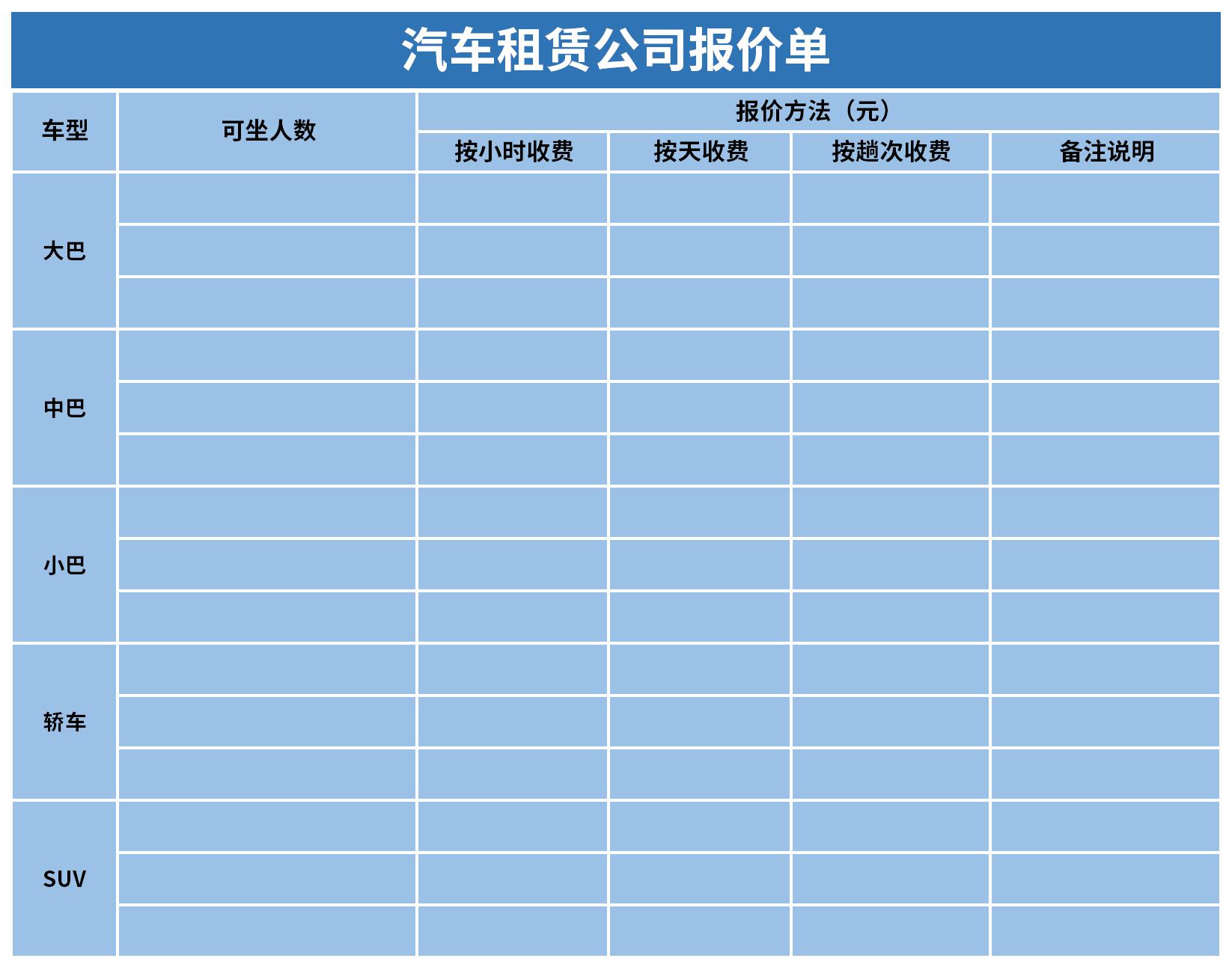 汽車租賃公司報價單免費版