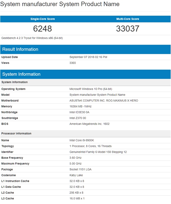 i9-9900K、i7-9700K、i5-9600K跑分曝光