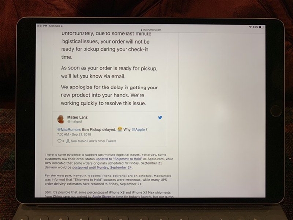 外媒：去年推出的iPad Pro的屏幕出现亮点