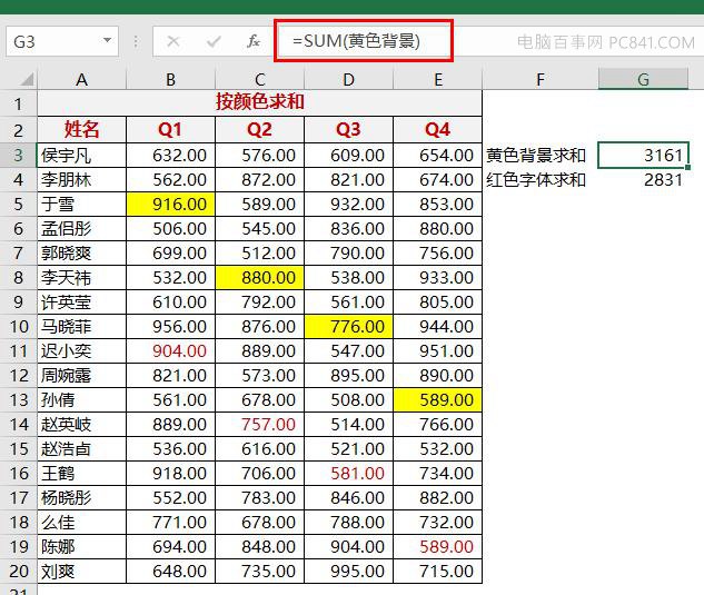 Excel按顏色求和的詳細操作截圖