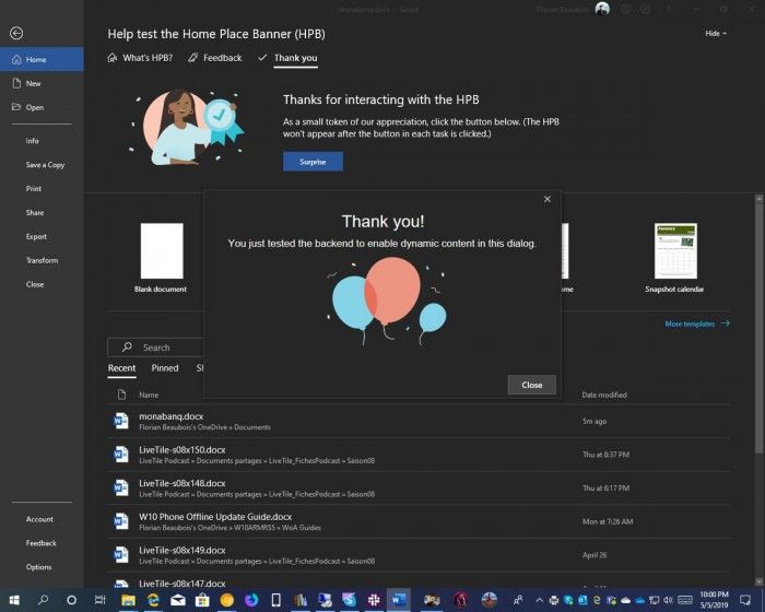 微软给Office测试Home Place Banner 加入更多通知和交互内容