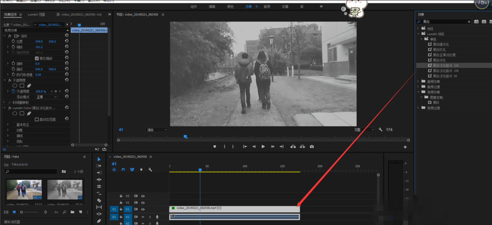 Premiere将彩色视频进行黑白化处理的详细简单教程截图