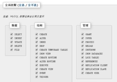 phpmyadmin管理員權(quán)限設(shè)置方法截圖