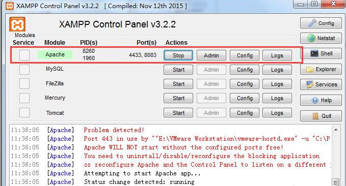 XAMPP集成环境apache启动失败的处理操作步骤截图
