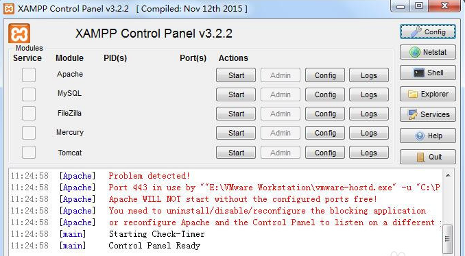 XAMPP集成环境apache启动失败的处理操作步骤截图
