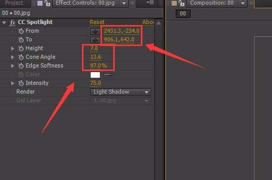 AE给图片打造spotlight光照效果的操作内容截图