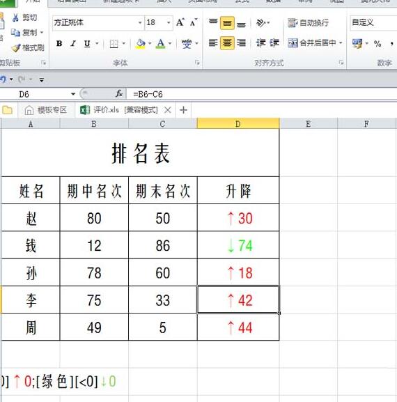 Excel表格数据使用红绿箭头表示升降的详细操作截图