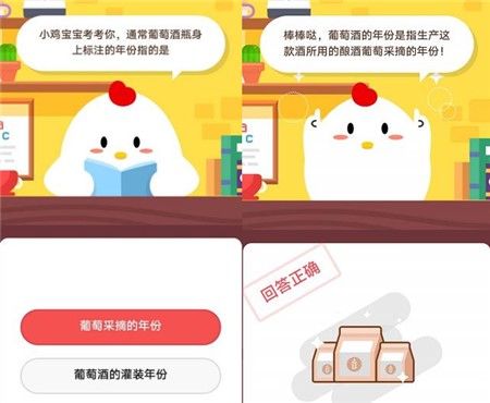 通常葡萄酒瓶身上标注的年份指的是什么?蚂蚁庄园11月11日小课堂答案截图