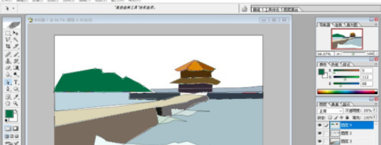 Photoshop如何绘制海边栈桥 Photoshop绘制海边栈桥的方法截图