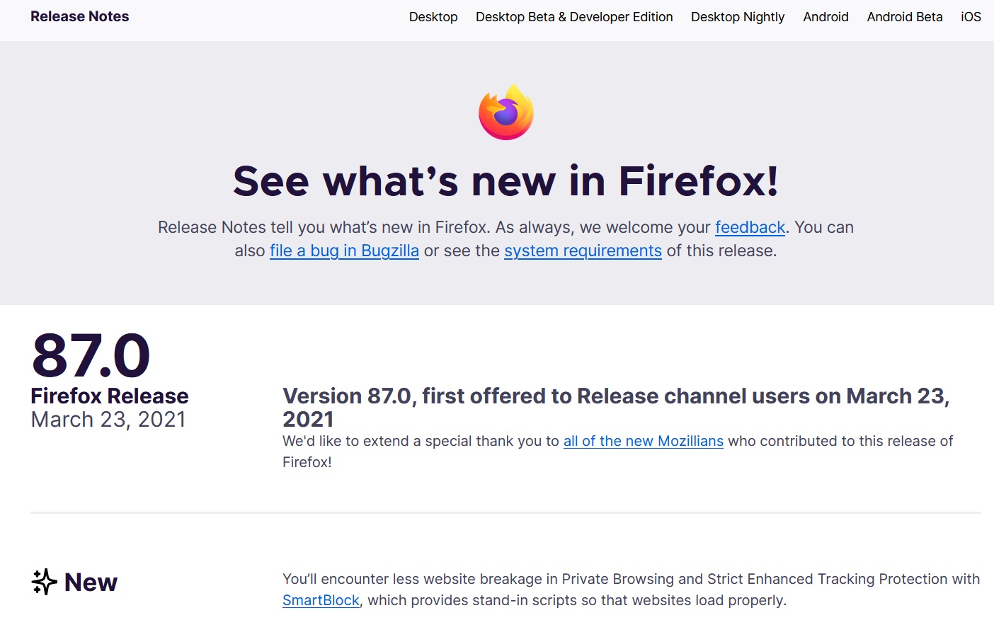 Firefox 火狐浏览器发布 87 版本更新 添加智能跟踪阻塞机制截图