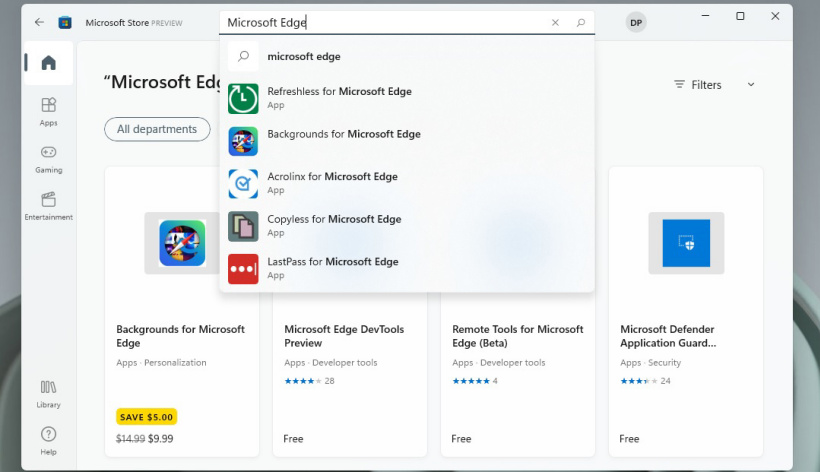 Edge 浏览器上架 Windows 11 应用商店 搜索Microsoft Edge Browser截图