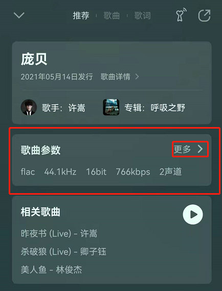 QQ音乐歌曲参数怎么看?QQ音乐歌曲参数查看方法截图